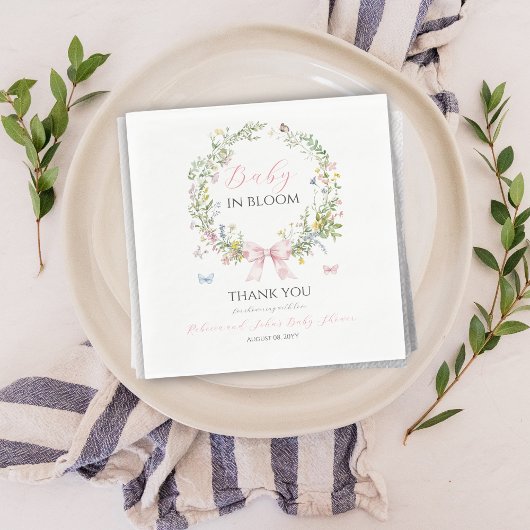 Boho Rustic Baby in Bloom Pink Bow Baby Dusche Serviette