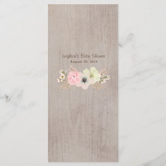 Boho Rustic Baby oder Brautparty, Hochzeitsmenü Menükarte (Rückseite)