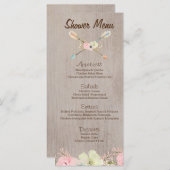 Boho Rustic Baby oder Brautparty, Hochzeitsmenü Menükarte (Vorne/Hinten)