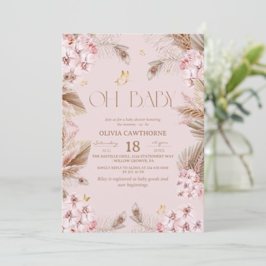 Boho Rustic Baby Shower Invitation Einladung (Stehend Vorderseite)