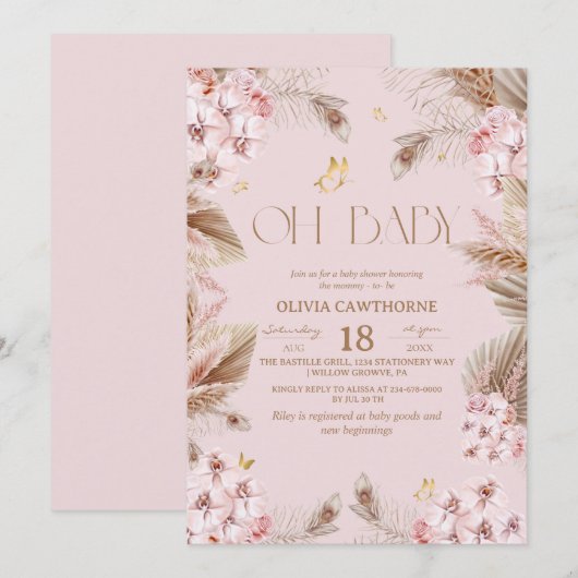 Boho Rustic Baby Shower Invitation Einladung (Vorne/Hinten)