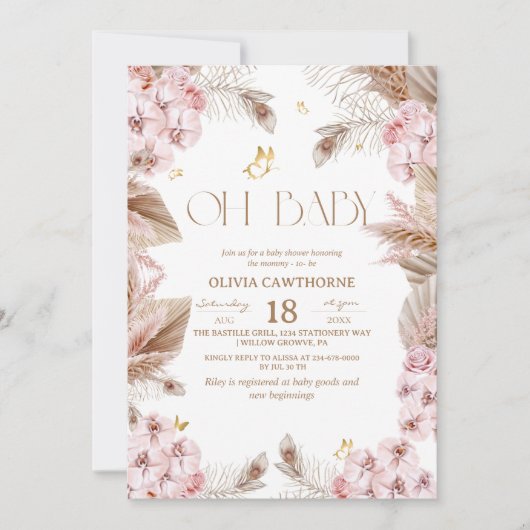 Boho Rustic Baby Shower Invitation Einladung (Vorderseite)