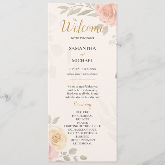 Boho Rustic Blooming Garden Program Wedding Programm (Vorderseite)