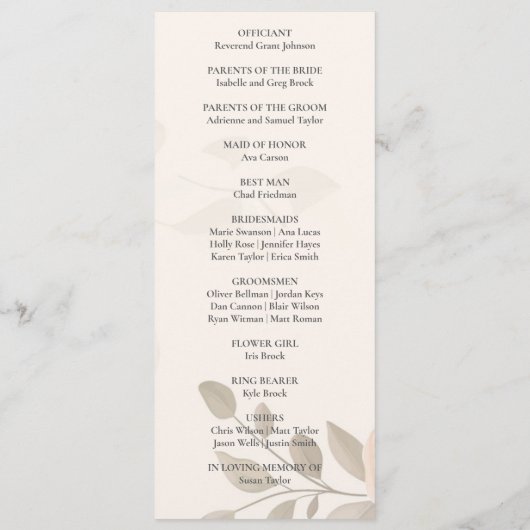 Boho Rustic Blooming Garden Program Wedding Programm (Rückseite)