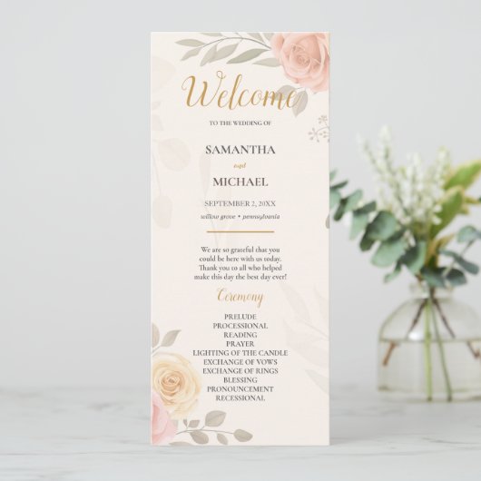 Boho Rustic Blooming Garden Program Wedding Programm (Stehend Vorderseite)
