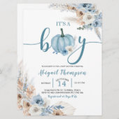 Boho Rustic Blue Pumpkin Es ist ein Junge Fall Bab Einladung (Vorne/Hinten)