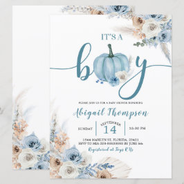 Boho Rustic Blue Pumpkin Es ist ein Junge Fall Bab Einladung