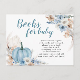 Boho Rustic Blue Pumpkin Fall Books for Baby Einladungspostkarte
