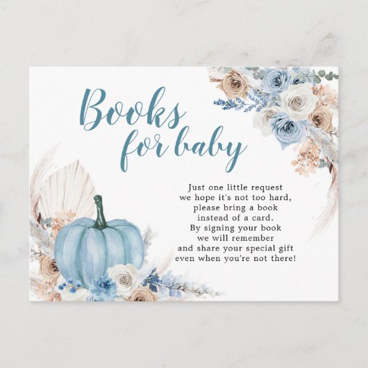 Boho Rustic Blue Pumpkin Fall Books for Baby Einladungspostkarte (Vorderseite)