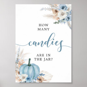 Boho Rustic Blue Pumpkin Fall Candies Sign Poster