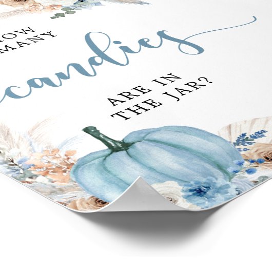 Boho Rustic Blue Pumpkin Fall Candies Sign Poster (Ecke)