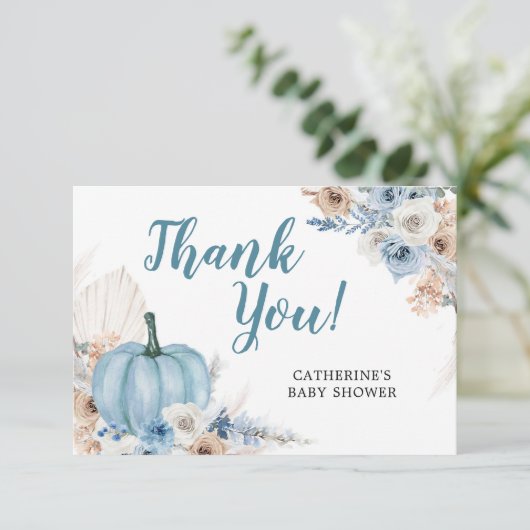 Boho Rustic Blue Pumpkin Fall Danke Karte (Stehend Vorderseite)