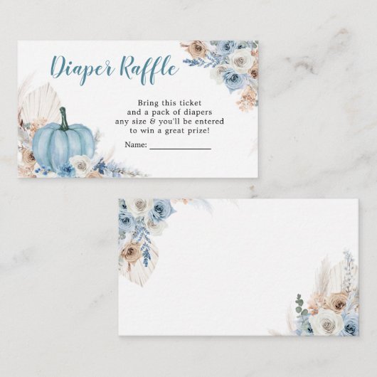 Boho Rustic Blue Pumpkin Fall Diaper Raffle Begleitkarte (Vorne/Hinten)