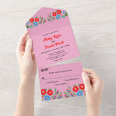 Boho Rustic Blue Rote Rose Country Floral Wedding All In One Einladung (Abreißen)