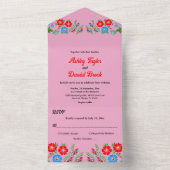 Boho Rustic Blue Rote Rose Country Floral Wedding All In One Einladung (Innen Boden)