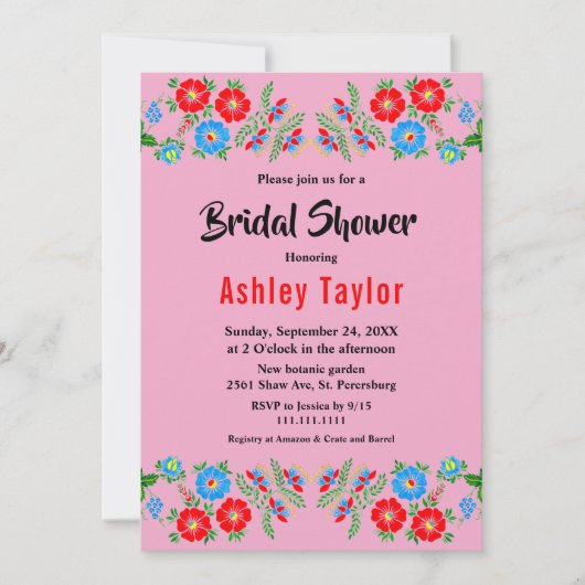 Boho Rustic Blue Rote Rosen Brautparty Einladung (Vorderseite)