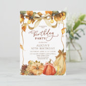 Boho Rustic Bogen Coquette Herbst-Kürbis-Geburtsta Einladung (Stehend Vorderseite)