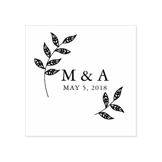 Boho Rustic Branches Wedding Initials Monogram Gummistempel (Prägung)