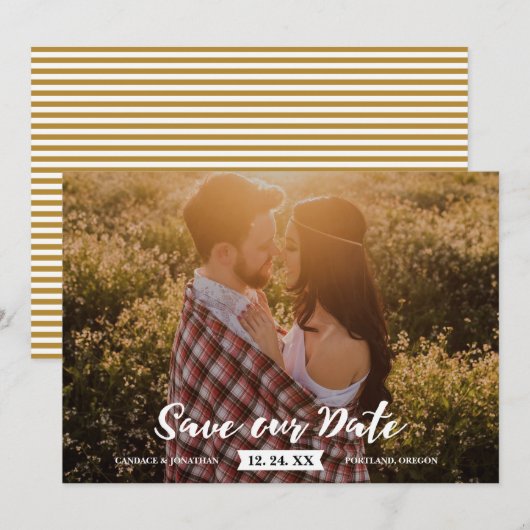 Boho Rustic Brush Script-Foto Save the Date (Vorne/Hinten)