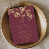 Boho Rustic Burgundy & Gold Wedding Einladung