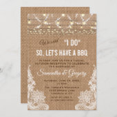 Boho Rustic Burlap Lace String Lights I DO GRILLEN Einladung (Vorne/Hinten)