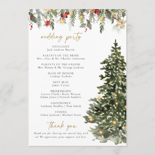 Boho Rustic Christmas Pine Tree Lights Wedding Programm (Rückseite)