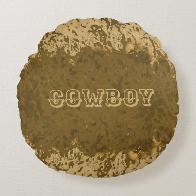 Boho Rustic Cowboy Design Rundes Kissen (Vorderseite)