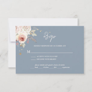 Boho Rustic Dusty Blue Wedding RSVP Karte