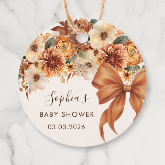 Boho Rustic Fall Floral Baby Dusche Geschenkanhänger (Rückseite)