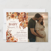 Boho Rustic Fall Floral Baby Dusche Party Foto Einladung (Vorderseite)