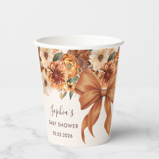 Boho Rustic Fall Floral Baby Shower Party Pappbecher (Vorderseite)