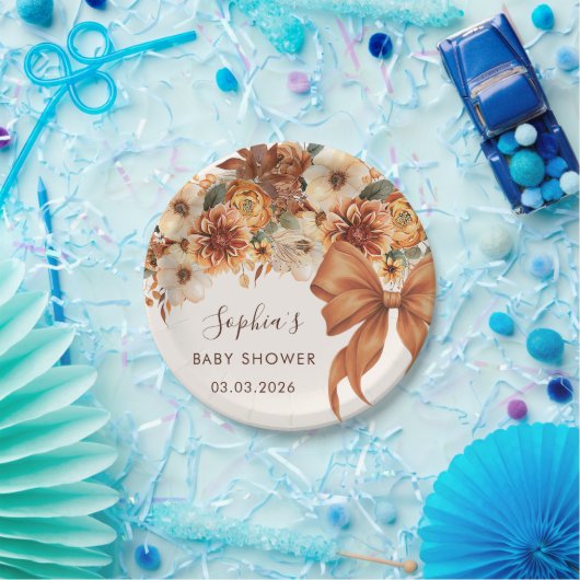 Boho Rustic Fall Floral Baby Shower Party Pappteller (Party)