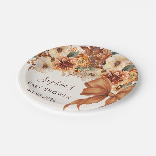 Boho Rustic Fall Floral Baby Shower Party Pappteller (Schrägansicht)