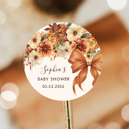 Boho Rustic Fall Floral Baby Shower Runder Aufkleber