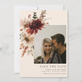 Boho Rustic Fall Floral Foto Save the Date Einladung (Vorderseite)