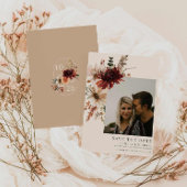 Boho Rustic Fall Floral Foto Save the Date Einladung