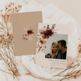 Boho Rustic Fall Floral Foto Save the Date Einladung