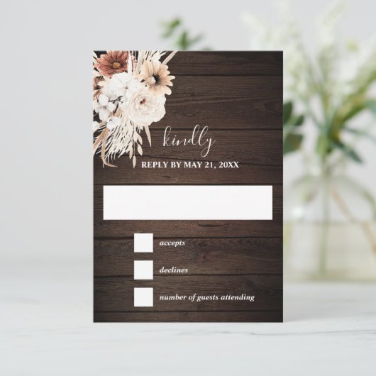 Boho Rustic Fall Flowers Wedding RSVP Card (Stehend Vorderseite)