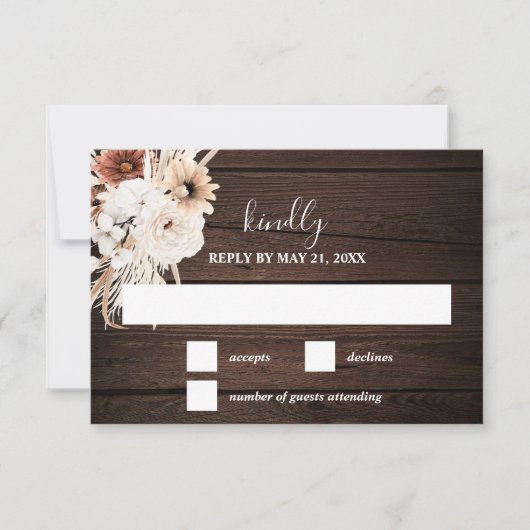 Boho Rustic Fall Flowers Wedding RSVP Card (Vorderseite)
