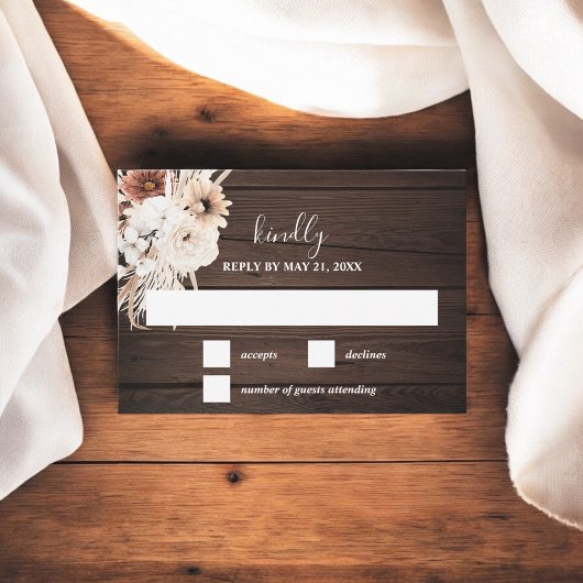 Boho Rustic Fall Flowers Wedding RSVP Card Karte