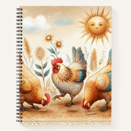 Boho Rustic Farm Illustriert Chickens Notebook Notizblock