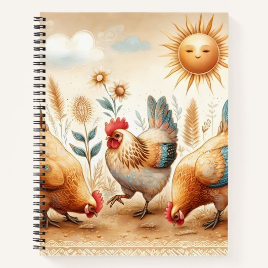 Boho Rustic Farm Illustriert Chickens Notebook Notizblock (Vorderseite)