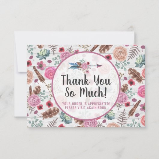 Boho Rustic Feather Arrow Floral Danke Karte (Vorderseite)