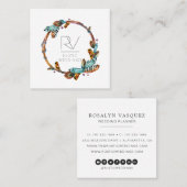 Boho Rustic Feather Wreath Monogram Quadratische Visitenkarte (Vorne/Hinten)