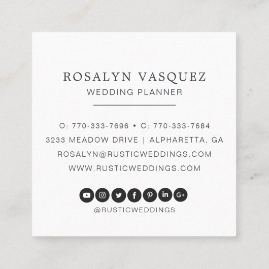 Boho Rustic Feather Wreath Monogram Quadratische Visitenkarte (Rückseite)