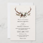 Boho Rustic Floral Antlers Budget QR Code Wedding Einladung (Vorderseite)