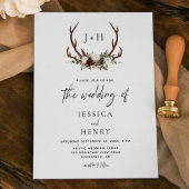 Boho Rustic Floral Antlers Wedding Einladung