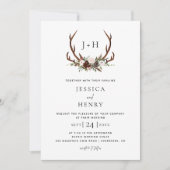Boho Rustic Floral Antlers Wedding QR Code Einladung (Vorderseite)