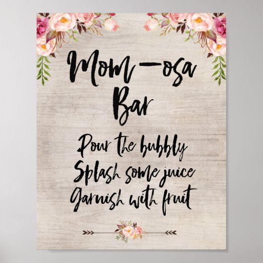Boho Rustic Floral Baby Dusche Mama-osa Zeichen Poster (Vorne)