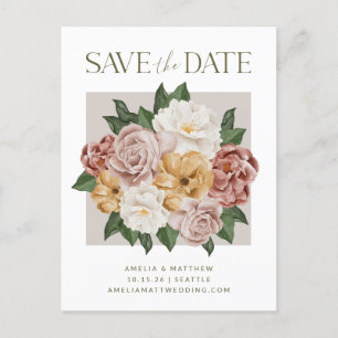 Boho Rustic Floral Bouquet Elegant Save the Date Postkarte
